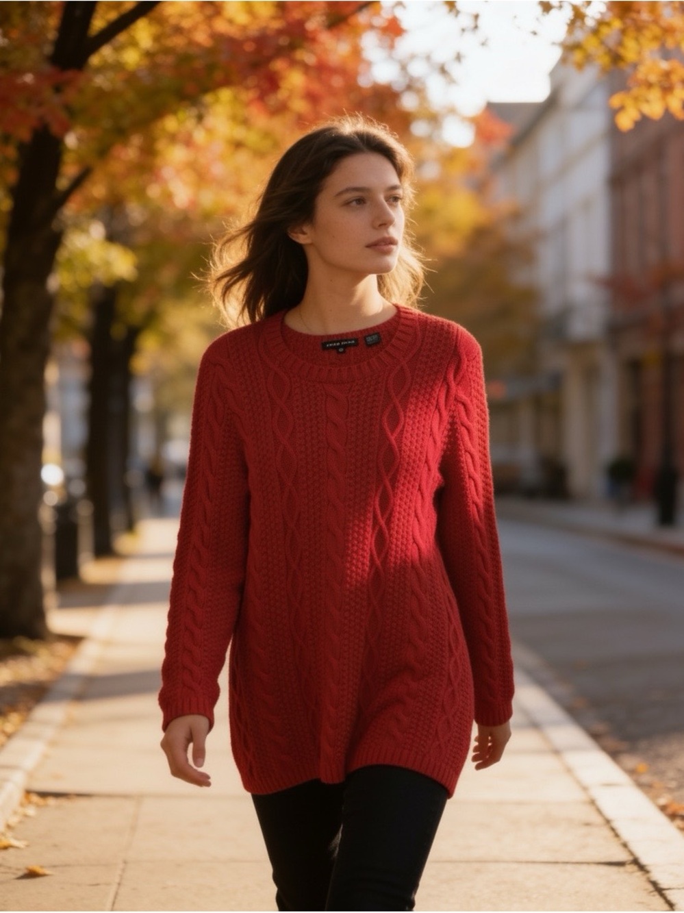 JEANNE PIERRE Size Medium Cable Knit Crew Sweater in Red